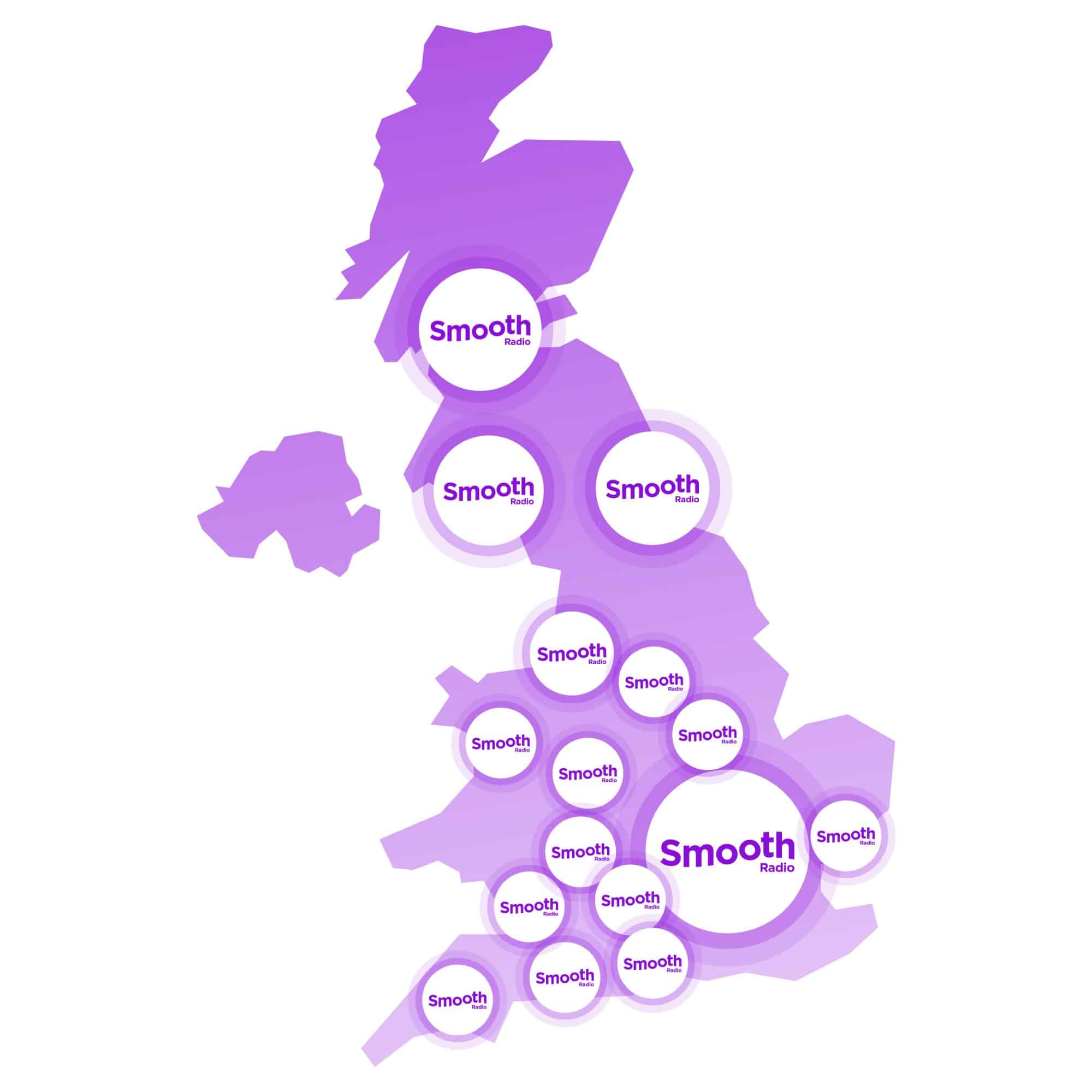 Smooth Radio - broadcast map of the UK